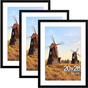Vittanly 20x28 Picture Frame with Plexiglass - Large Black Poster Frame for Wall Display - Includes 16x24 Mat, Made of Durable PVC Design - 3 Pack