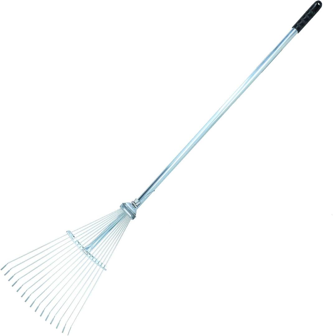 Expanding Lawn Rake Soil Leaves Leaf Raker 15 Teeth 190-570mm Span