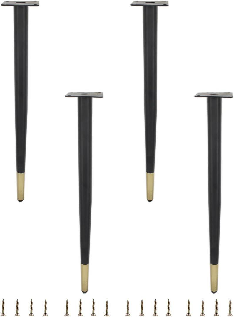 4 Pack Furniture Legs, Round Tapered Furniture Feet, Heavy Duty Metal Foot for Sofa Cabinet Cupboard Bar Bed Table Chair Couch Ottoman Dresser Desk Home DIY Projects (55cm/22 Height) (Black Gold)