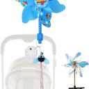 Spinning Windmill Stroller Identification Hanger, Easy-Clip Stroller Tag with Vibrant Ribbons and Name Tag, Instantly Spot Your Stroller in Crowded Parks, Airports, Shopping Malls (Blue Plane)