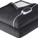 SEALY Heated Throw Blanket, Flannel & Sherpa Reversible Electric Throw with 6 Heating Levels & 2-10 Hours Auto Shut Off, Machine Washable, 50x60 Inch, Dark Grey