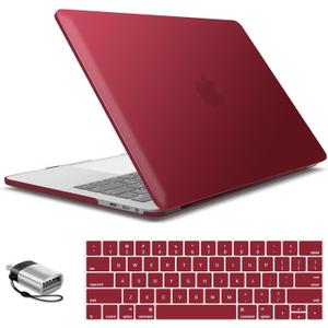 IBENZER Compatible with MacBook Pro 15 Inch Case A1990 A1707, Hard Shell Case with Keyboard Cover & Type C Adapter for Mac Pro 15 Touch Bar, Wine Red, T15-WR+1TC A