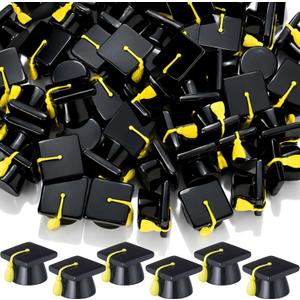 AceOrbit 80 Pcs Mini Grad Hat Figures Bulk Tiny Resin 2026 Grad Hat Figurine Toys with Tassels 0.98 Inch Mini 3D Black Graduation Cap Cake Topper Graduation Party Table Tiered Tray Decor (Gold)