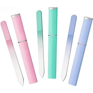 3 x Glass Nail Files for Natural Nails Double-Sided Crystal Fingernail File with Case Portable Gifts for Women Girls, Pink Mint Blue, 3 Pack
