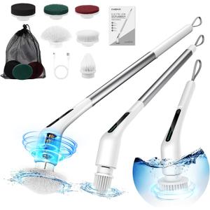 ENOMIR Electric Spin Scrubber - Full-Body IPX7 Waterproof, Cordless Shower Scrubber with Long Handle, 2 Speeds Power Cleaning Brush for Bathroom Tub, Kitchen, Floor