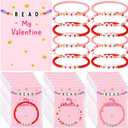 24 Pcs Valentine's Day Bracelets for Women Colorful Stretch Clay Beaded Pink Red Wrist Jewelry Bulk Valentine Party Supplies