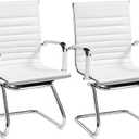 Yaheetech Faux Leather Office Reception Chair Without Wheels Mid Back Ergonomic Guest Chairs for Conference Reception Room Waiting Room, Set of 2 White