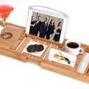 Utoplike Bamboo Bathtub Caddy Tray Bath Tray for Tub, Adjustable Bathroom Bathtub Organizer with Book Tablet Wine Glass Cup Towel Holder (Natural)