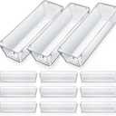 Maitys 12 Pcs Clear Drawer Organizer 9 x 3 x 2 Inches Plastic Rectangle Trays Makeup Vanity Storage Bins and Kitchen Drawers Dividers for Office Desk Silverware Kitchen Utensils(Clear)