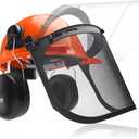 NoCry 6-in-1 Industrial Chainsaw Helmet with Face Shield and Ear Muffs — Mesh & Clear Plastic Visors Included — ANSI Z89.1 Certified — Adjustable Headgear — Ideal for Forestry and Arborist Work