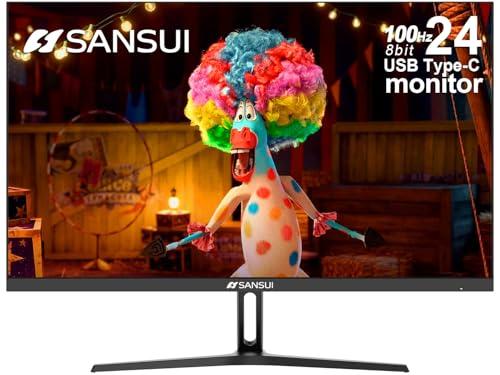 SANSUI Monitor 24 inch 100Hz USB Type-C Computer Monitor丨FHD 1080P PC Monitor丨HDMI丨FreeSync丨HDR丨Earphone Jack丨 Ergonomic Tilt for Home and Office