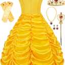 Funna Princess Costume Layered Dress Off Shoulder for Girls Dress Up with Accessories Yellow (5T)