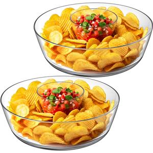 Amazing Abby - Charlie - 2-Pack Plastic Chip and Dip Bowl, Clear Serving Platter, Unbreakable Party Appetizer Tray, BPA-Free, Dishwasher-Safe, Great for Chips, Salsa, Veggies, Snacks, and More