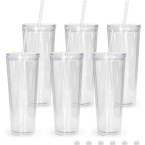 sweet grain Snow Globe Tumbler(6 Pack) - 24oz Double Wall Acrylic Tumblers with Lids and Straws, Snowglobe Tumblers with Pre Drilled Hole and Hole Stopper