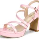 rsxses Platform Chunky Heels for Women Ankle Strap Heels Strappy Sandals with Open Toe Wedding Prom Bridal Women Dress Shoes, Pink, Size 9