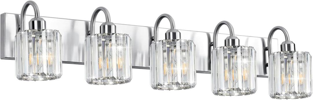 Brushed Nickel 5-Light Bathroom Vanity Light Fixture Over Mirror