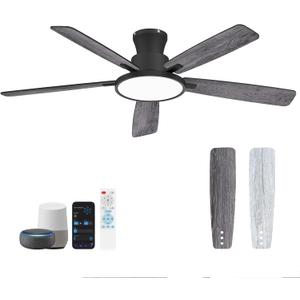 Ceiling Fans With Lights,52 Inch Smart Ceiling Fan, Remote/App Control, Compatible with Alexa/Google Assistant,Reversible,Dimmable,Adjustable Color Temperature,6 Speeds,Timer(Gray) (Black and Gray)