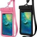 IPX8 Waterproof Phone Case (2-Pack) - Universal Waterproof Phone Pouch for iPhone, Samsung, Pixel up to 7 | Clear Touchscreen for Swimming, Snorkeling, Kayaking & Beach (Pop Pink and Shadow Black)