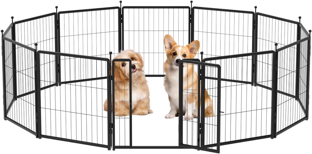 Dog Playpen Indoors/Outdoor, 24 inch 12 Panels Dog Play Pen for Small Dogs, Rustproof Metal Pet Fence for RV Camping/Yard/Garden