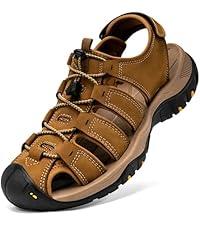 Boveshorn Mens Athletic Hiking Sandals Closed Toe Leather Water Shoes Summer Outdoor Sport Sandals for Trail Beach Walking Waterproof Size 46