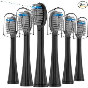 6 Pack Replacement Replacement Brush Heads for   Flossing Toothbrush Compatible with Sonic Fusion SF01/SF02 and Sonic Fusion 2.0 SF03/SF04 Black with Caps