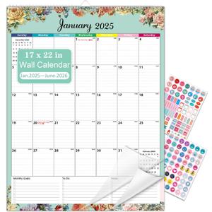 Lateefah Wall Calendar 2025, 18 Month Desk Calendar from Jan 2025 to June 2026, Large 17''x22'' Monthly Calendar 2025-2026 with Plastic Cover Large Wall Calendar 2025 for Home, Office
