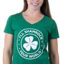 I'll Shamrock Your World | Funny St Pat's Paddy Patrick V-Neck T-Shirt for Women-(Vneck,3XL) (Green, XXXL)