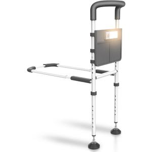 Agrish Bed Rails for Elderly Adults Safety - with Motion Light & Storage Pouch, Bedside Assist Bar with Support Legs for Seniors & Surgery Patients - Medical Bed Rail