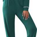 Ekouaer Pajamas Set for Women Soft Comfy Pjs Sets Long Sleeve Sleepwear Loungewear L (Dark Green)