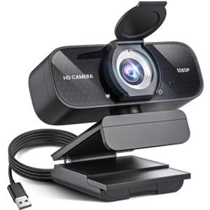 1080P HD Webcam with Noise-Canceling Mic, Auto Light Correction, Privacy Cover and Wide Angle Lens, Plug & Play USB Camera for Laptop/Desktop/PC/Mac, Compatible with Zoom/Skype/Teams/Streaming Black