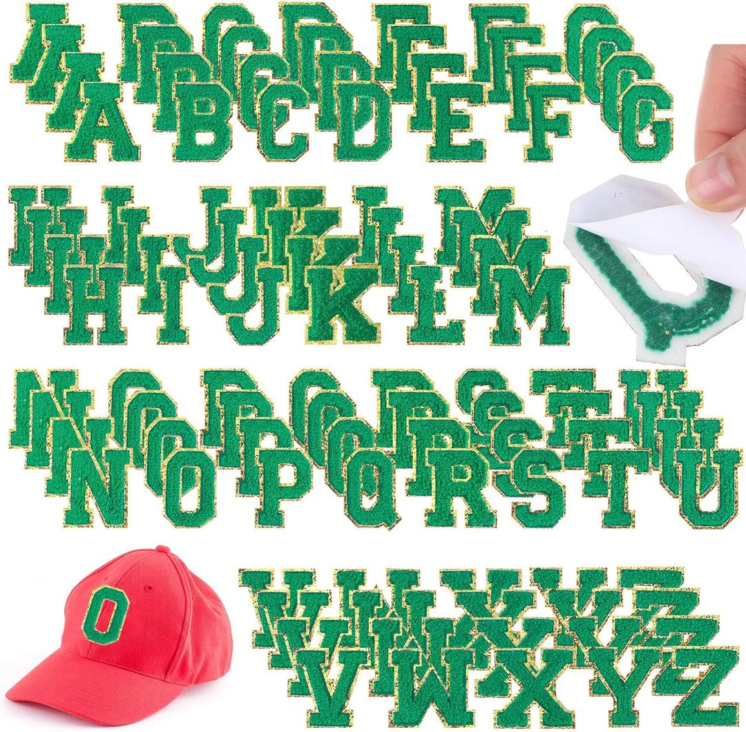 Yilloog 104 Pcs Self Adhesive Chenille Letter Patches Dupes Glitter Chenille Letter Patches Initial for Clothing DIY Mobile Phone Backpacks Hat(Green)