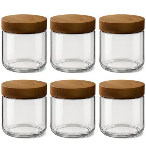 Osfel 10oz 6 Pack Overnight Oats Containers with Lids, Glass Mason Jars with Acacia Wood Airtight Lids, Wide Mouth Meal Prep Storage Jars for Yogurt, Chia Pudding, Salad, Parfait, Snacks, Spice