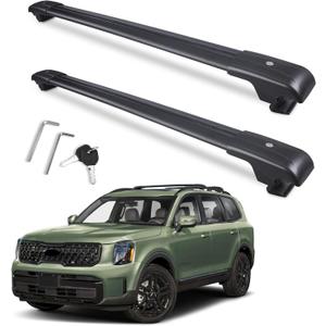 Autekcomma Heavy Duty Roof Rack Crossbars Replacement for KIA Telluride 2023 2024 2025 X-PRO & X-LINE,Anti-Corrosion Aircraft Aluminum Black Matte with Anti-Theft Locks (ONLY FIT RASED Side Rail)