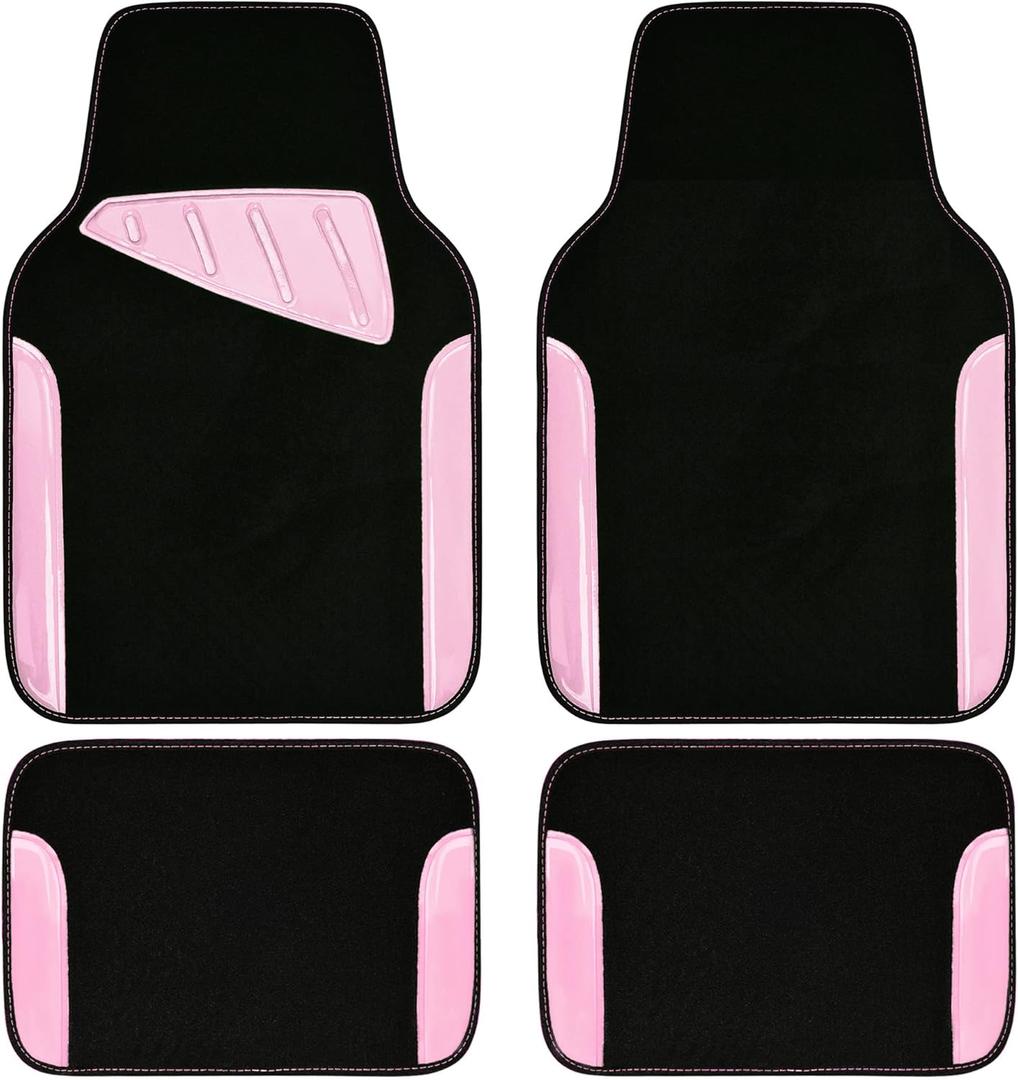 CAR PASS Jelly Waterproof Universal Fit Car Floor Mats, Girly Car Carpet Mats with Anti-Slip Nibbs Backing & Driver Heel Pad Fit for SUV, Vans, sedans, Cute car mats of 4pcs for Women (Pink)