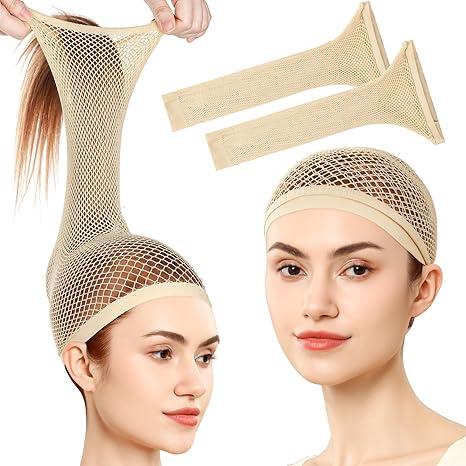 Fandamei Wig Cap, Hair Net for Wigs, 30 CM Large Mesh Wig Cap for Long Hair for Women, Nylon Hair Net Non Slip for Halloween Rave Party CosplayLight Brown 2 PCS