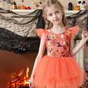 Tutu.kk Toddler Ballet Leotard Ruffle Sleeve Sequin Tulle Tutu Dress Ballerina Outfits for Girls Birthday Holiday (6-7 Years, Orange)