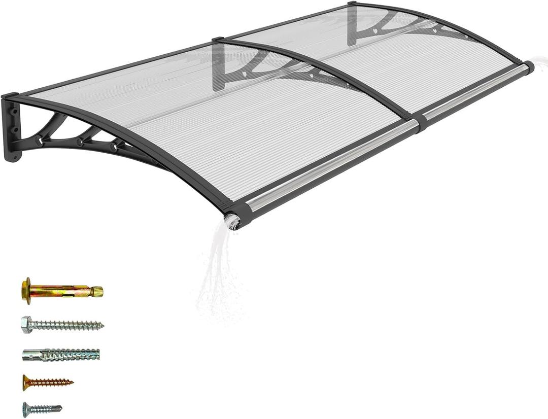 Window and Door Awning Exterior,40x60 Inch Polycarbonate Spliced Outdoor Overhang Canopy with Drainage,UV/Rain/Snow/Sunlight Protection,Awnings for Outside,Patio,Porch,Deck,House Entrance