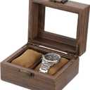 uxcell Watch Box for Men, 2 Slots PU Leather Watch Display Organizer Case, Grain Watch Storage Box with Glass Lid and Removable Cushion for Most Watches Smart Watches
