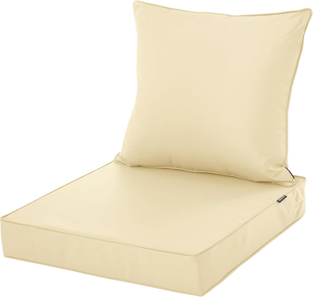 Outdoor Cushions for Patio Furniture, Waterproof Fade and Tear Resistant Deep Seat and Backrest Cushion Set for Chair Couch Swing, 24x24 Inch, Beige, 1 Set