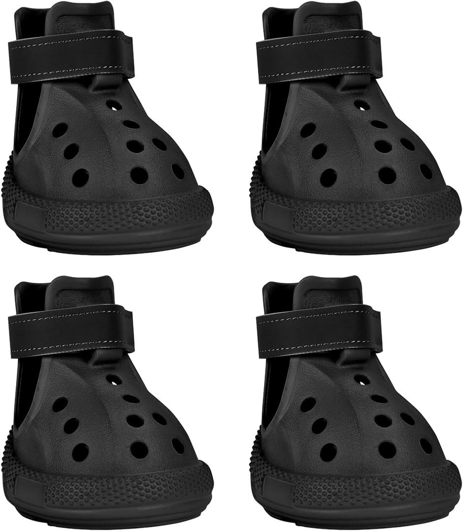 Dog Shoes, Dog Sandals for Hot Pavement, Water-Resistant Breathable Boots, Non-Slip Paw Protectors, Adjustable Straps Dog Rain Booties for Summer Beach and Rainy Day(Black) (#6(width 1.97 inch))