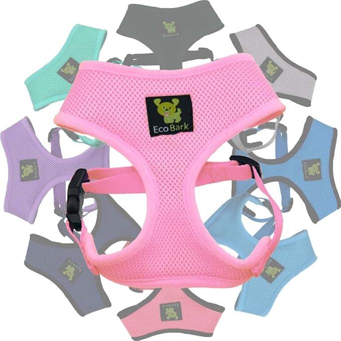 EcoBark Dog Harness  EcoFriendly Max Comfort Harnesses  Luxurious Soft Mesh Halter  Over the Head Harness Vest No Pull and No Choke for Puppy, Toy Breeds & Small Dogs (Small, Baby Pink)