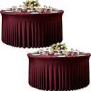 2 Pack Burgundy Table Cloth for 5FT Round Tables, Fitted Spandex 120 inch Round Tablecloth Wrinkle Free Table Skirt for Receptions Birthday Photography Party Social Events Engagement Party Decoration