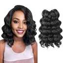Short Ocean Wave Crochet Hair 9 Inch 8 Packs Deep Wave Crochet Hair Synthetic Wavy Crochet Braids (2# Off Black)