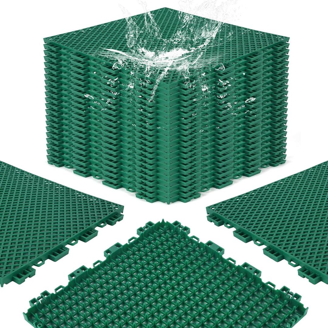 24 Pcs 12 x 12 in Basketball Court Tiles Non Slip PP Drainage Mat | Interlocking Sport Floor Tiles for Tennis Court Drain Deck Pool Patio Shower Kitchen Garage Poach