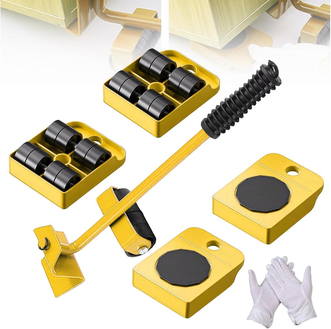 Furniture Lift Mover Tool Set With 4 Pieces 360 Wheels, Dolly and Lifter for Moving Heavy Furniture, Maximum Load Sliders, Yellow