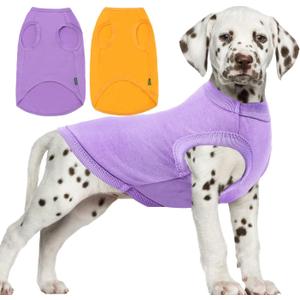 Dog Plain Shirts,Solid Dogs Clothes,Lightweight Stretchy Tee Shirt,Sleeveless Blank Puppy Chihuahua Cats Samll Costumes,Yellow & Purple XS