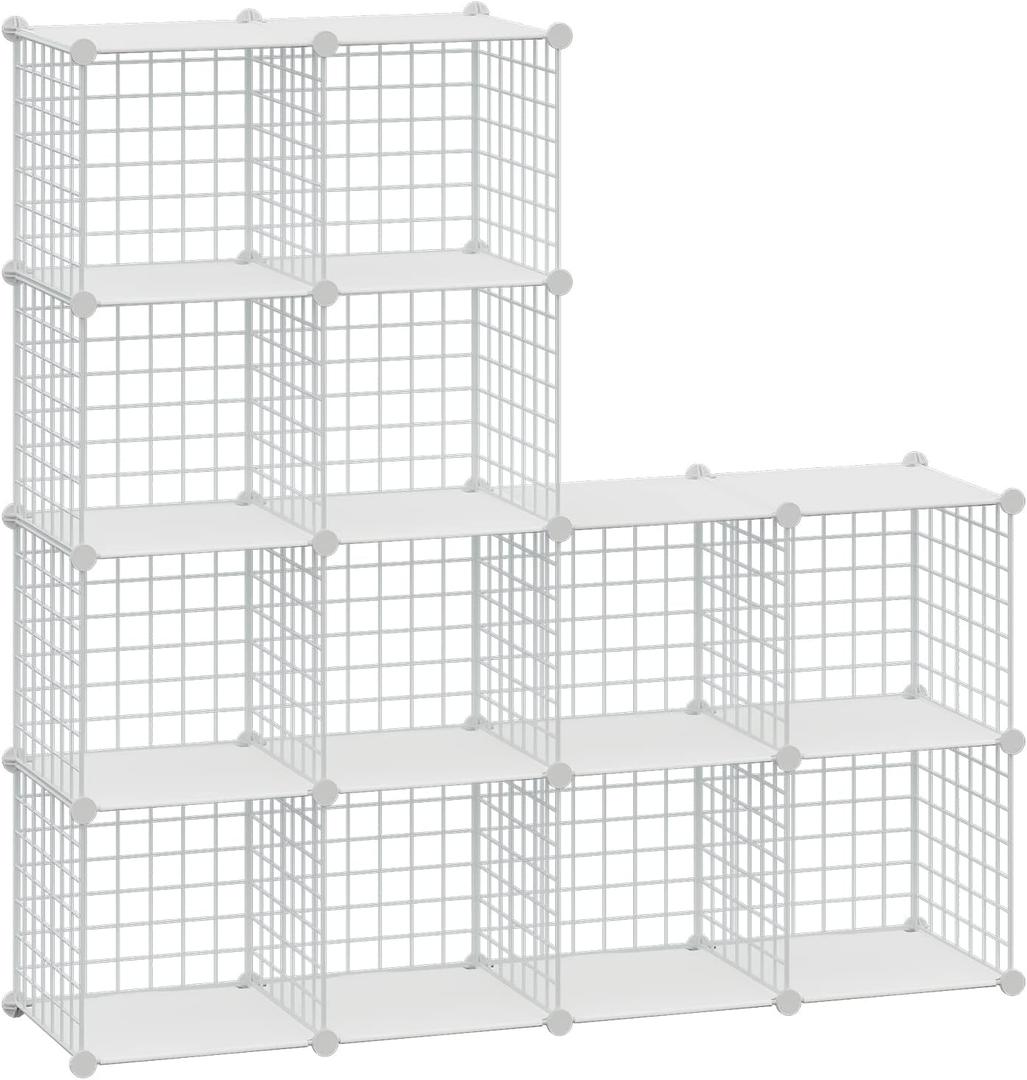 HUBSON Wire Cube Storage Organizer, Book/Toy/Craft/Potted Plants and petCloset Organizers and Storage Shelves, 12-Cube Freely Combinable Metal Grids Storage Shelf,White Plus Iron
