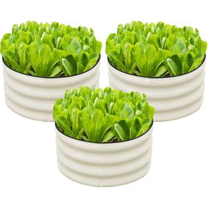 SnugNiture 3 Pcs 2x2x1ft Round Galvanized Raised Garden Bed Kit Outdoor, Metal Planter Box for Planting Plants Vegetables, White