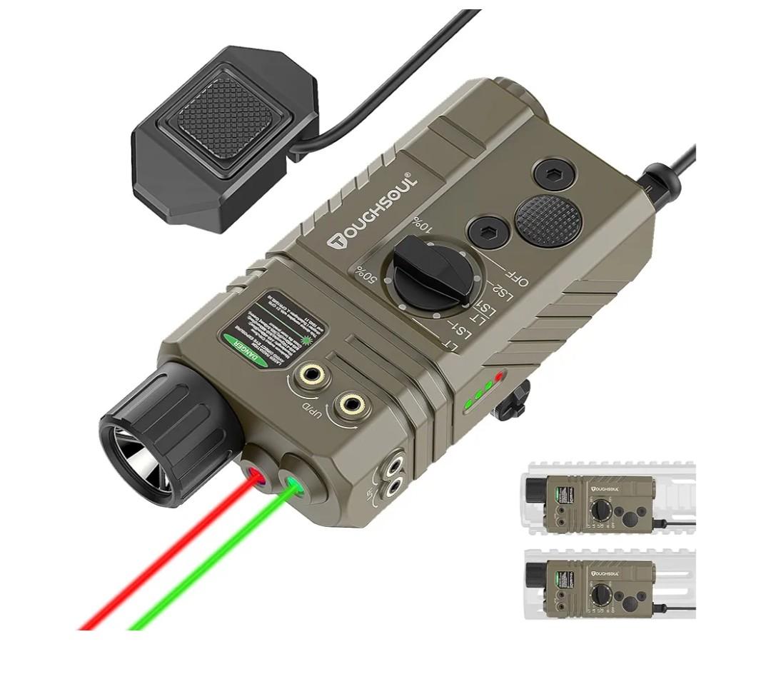 TOUGHSOUL Mlok and Picatinny Mounted Tactical Flashlight Green/Red Laser 3 in 1 Combo, 1600 Lumen Rifle Light with Remote Pressure Switch