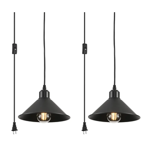Black Plug in Pendant Light, 2 Pack Industrial Hanging Lamp Black Vintage Pendant Lighting Fixtures with 15ft Cord On/Off Switch for Kitchen Island Dinning Hall Bedroom